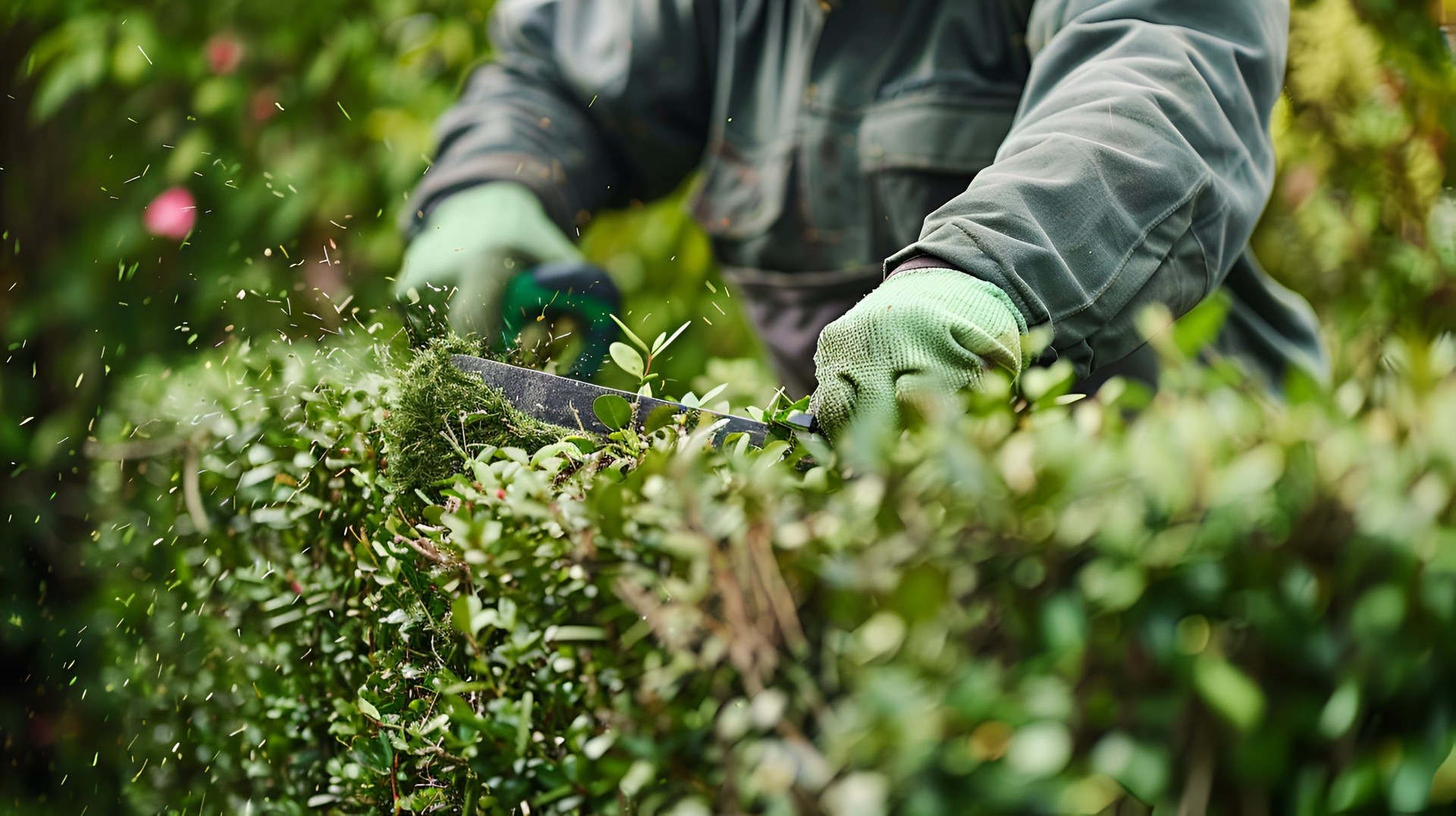 Gärtner schneidet Hecke
